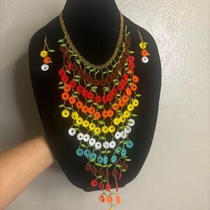 Colorful Beaded Necklace and Earring Set